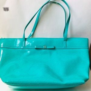 Mint green polka dot Kate Spade tote
